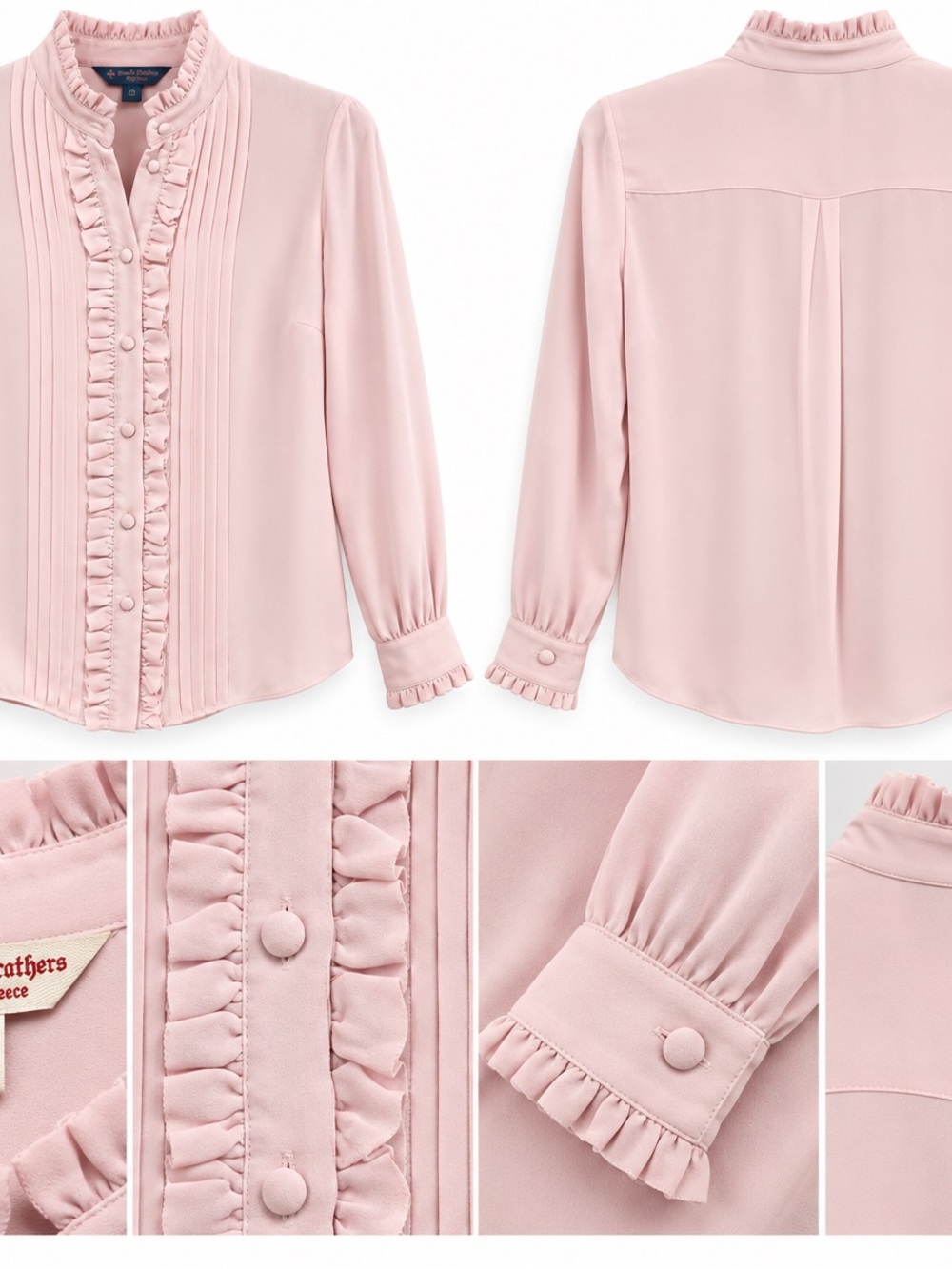 Brooks Brothers Pale Pink Ruffled Pintuck Button-Down Blouse
